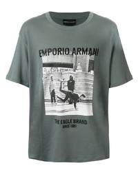 Мужская мятная футболка с круглым вырезом с принтом от Emporio Armani