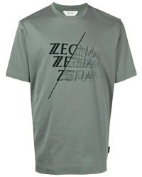 Мужская мятная футболка с круглым вырезом с принтом от Ermenegildo Zegna