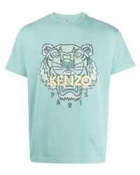 Мужская мятная футболка с круглым вырезом с принтом от Kenzo