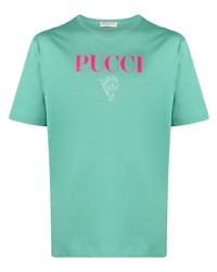 Мужская мятная футболка с круглым вырезом с принтом от PUCCI