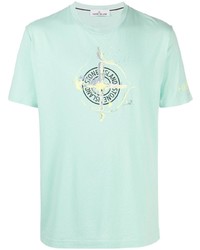 Мужская мятная футболка с круглым вырезом с принтом от Stone Island