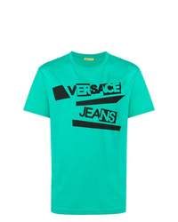 Мужская мятная футболка с круглым вырезом с принтом от Versace Jeans
