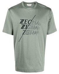 Мужская мятная футболка с круглым вырезом с принтом от Z Zegna