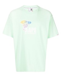 Мужская мятная футболка с круглым вырезом с цветочным принтом от AAPE BY A BATHING APE