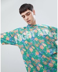 Мужская мятная футболка с круглым вырезом с цветочным принтом от Night Addict