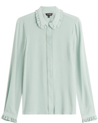 Мятная шелковая блузка с рюшами