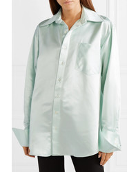 Женская мятная шелковая классическая рубашка от Matthew Adams Dolan