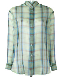 Женская мятная шелковая рубашка в шотландскую клетку от Etro