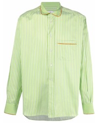 Мятная шелковая рубашка с длинным рукавом в вертикальную полоску