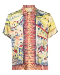 Мужская мятная шелковая рубашка с длинным рукавом с принтом от Bode