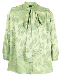 Мятная шелковая рубашка с длинным рукавом с цветочным принтом
