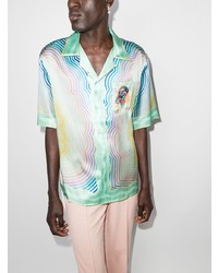 Мужская мятная шелковая рубашка с коротким рукавом с принтом от Casablanca