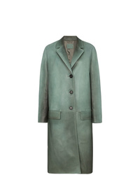 Женское мятное кожаное пальто от Prada