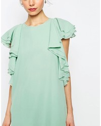 Мятное платье прямого кроя с рюшами от Asos