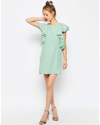 Мятное платье прямого кроя с рюшами от Asos