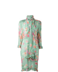 Мятное платье прямого кроя с цветочным принтом от Christian Dior Vintage