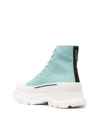 Мужские мятные высокие кеды из плотной ткани от Alexander McQueen