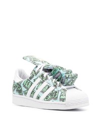 Мужские мятные кожаные низкие кеды с принтом от adidas