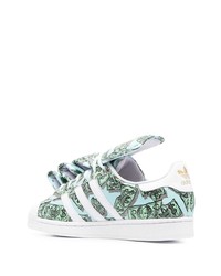 Мужские мятные кожаные низкие кеды с принтом от adidas