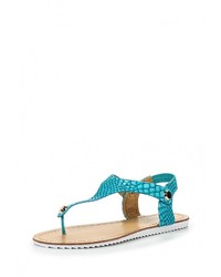 Мятные кожаные сандалии на плоской подошве