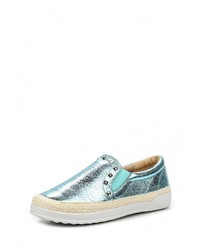 Женские мятные кожаные слипоны