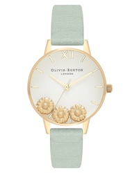 Мятные кожаные часы с цветочным принтом
