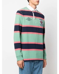 Мужской мятный свитер с воротником поло в горизонтальную полоску от Polo Ralph Lauren
