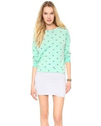 Мятный свитер с круглым вырезом с принтом