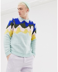 Мужской мятный свитер с круглым вырезом с принтом от ASOS DESIGN