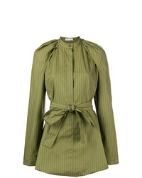 Оливковая блуза на пуговицах в вертикальную полоску