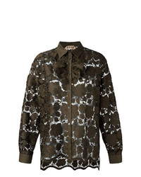 Оливковая блуза на пуговицах с цветочным принтом от N°21