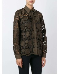 Оливковая блуза на пуговицах с цветочным принтом от N°21