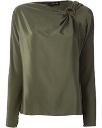 Оливковая блузка с длинным рукавом