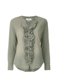 Оливковая блузка с длинным рукавом с рюшами от Isabel Marant Etoile