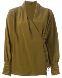 Оливковая блузка с длинным рукавом от Roberto Cavalli