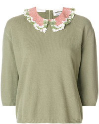 Оливковая блузка с цветочным принтом от Valentino