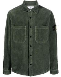 Мужская оливковая вельветовая куртка-рубашка от Stone Island