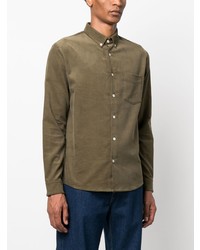 Мужская оливковая вельветовая рубашка с длинным рукавом с вышивкой от A.P.C.