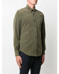 Мужская оливковая вельветовая рубашка с длинным рукавом от Aspesi