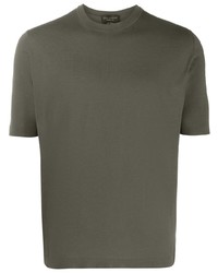 Мужская оливковая вязаная футболка с круглым вырезом от Dell'oglio