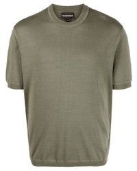 Мужская оливковая вязаная футболка с круглым вырезом от Emporio Armani