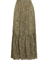 Оливковая длинная юбка с принтом