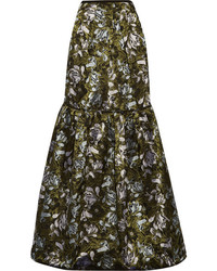Оливковая длинная юбка с цветочным принтом