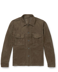 Мужская оливковая замшевая куртка-рубашка от Kingsman