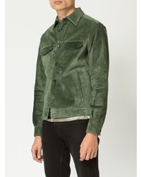 Мужская оливковая замшевая куртка-рубашка от Ajmone