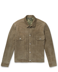 Мужская оливковая замшевая куртка-рубашка от Richard James