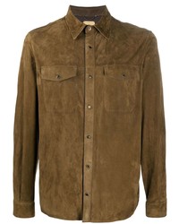 Мужская оливковая замшевая рубашка с длинным рукавом от Ajmone