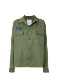 Женская оливковая классическая рубашка с вышивкой от As65