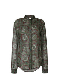 Женская оливковая классическая рубашка с "огурцами" от Saint Laurent