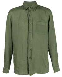 Мужская оливковая классическая рубашка от 120% Lino